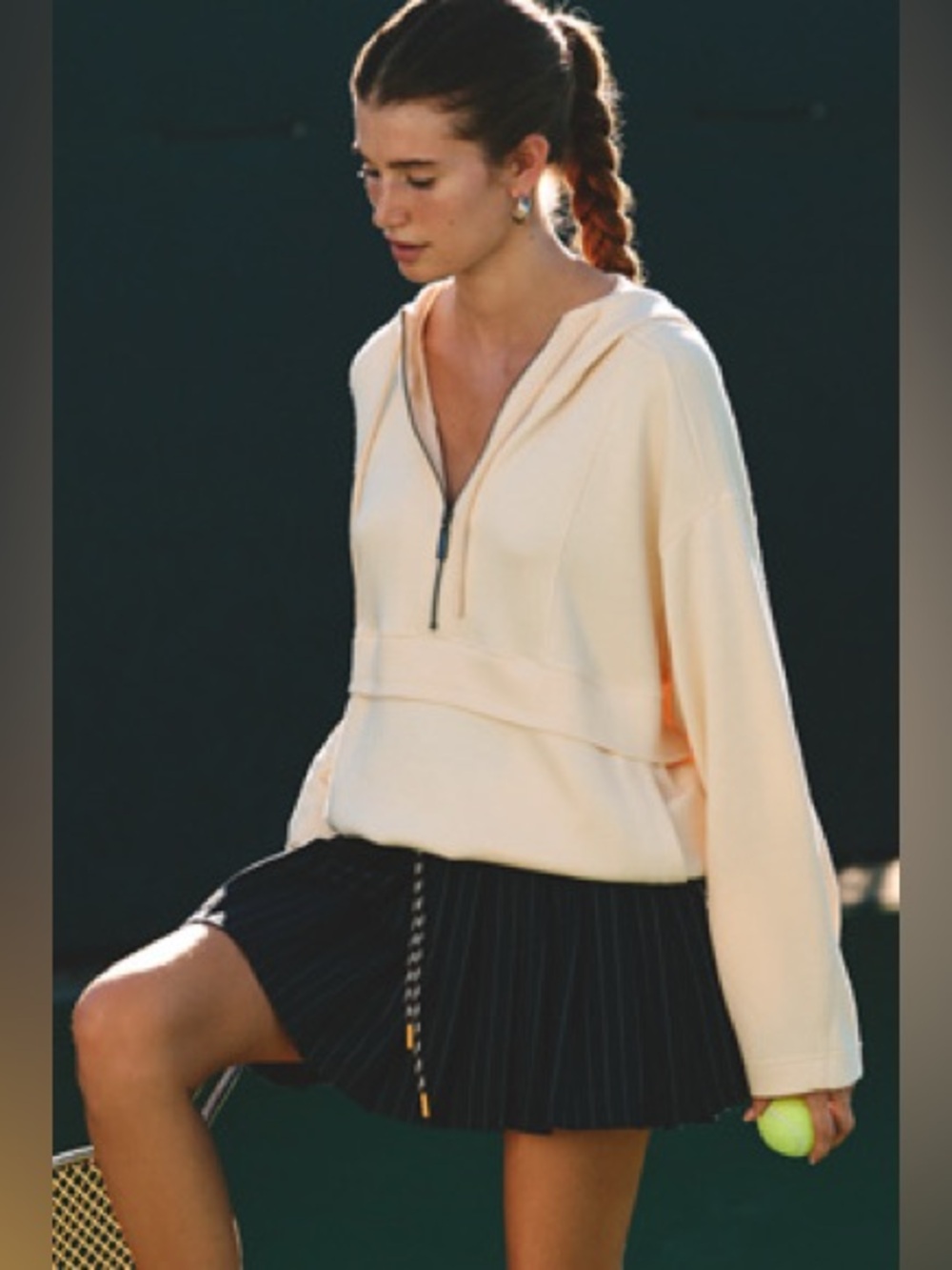 NWT Size S - Anthro Hooded Drawstring Pullover Butter Cream in Willow Fabric